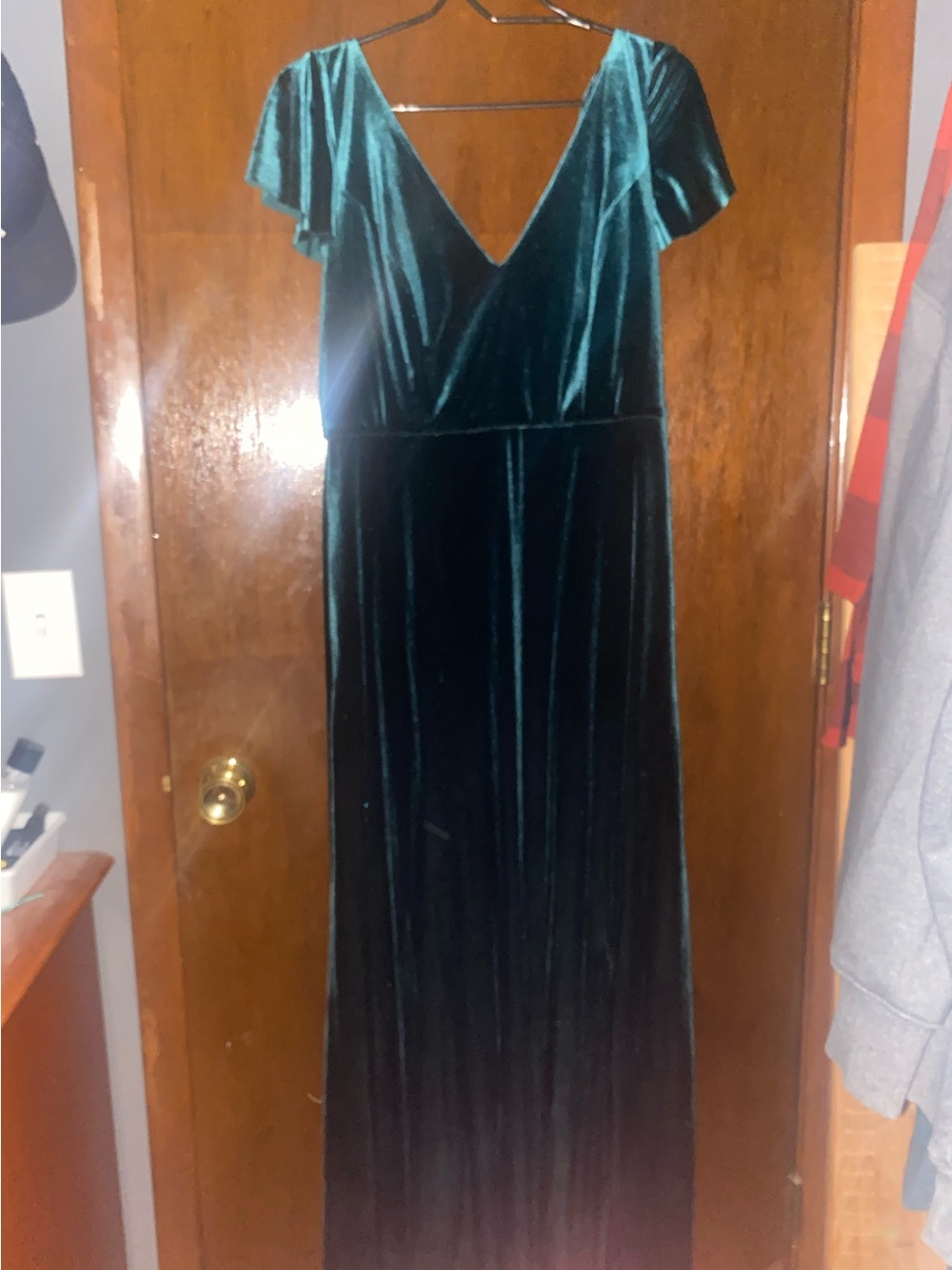 After Six Teal Velvet V-Neck Maxi Dress